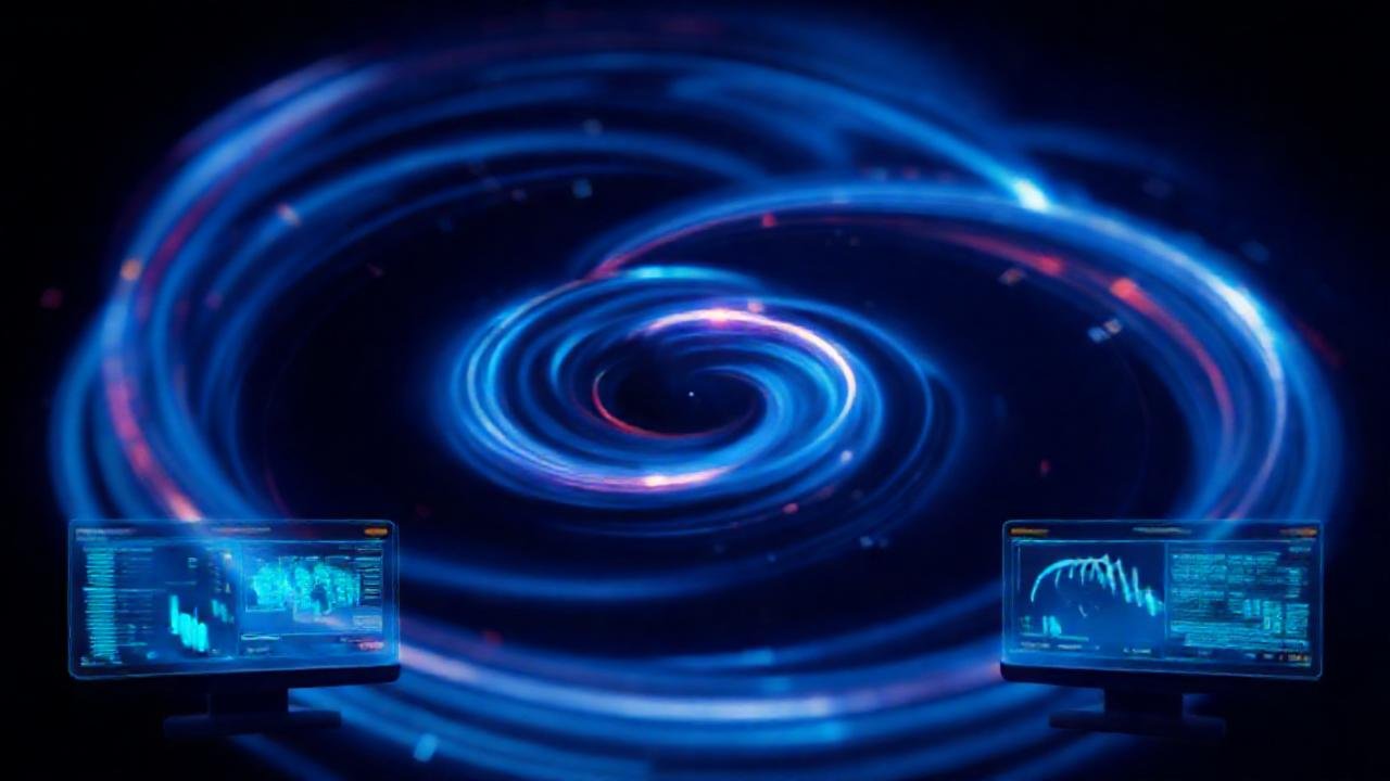 Interfaz digital futurista, turbulenta y técnica