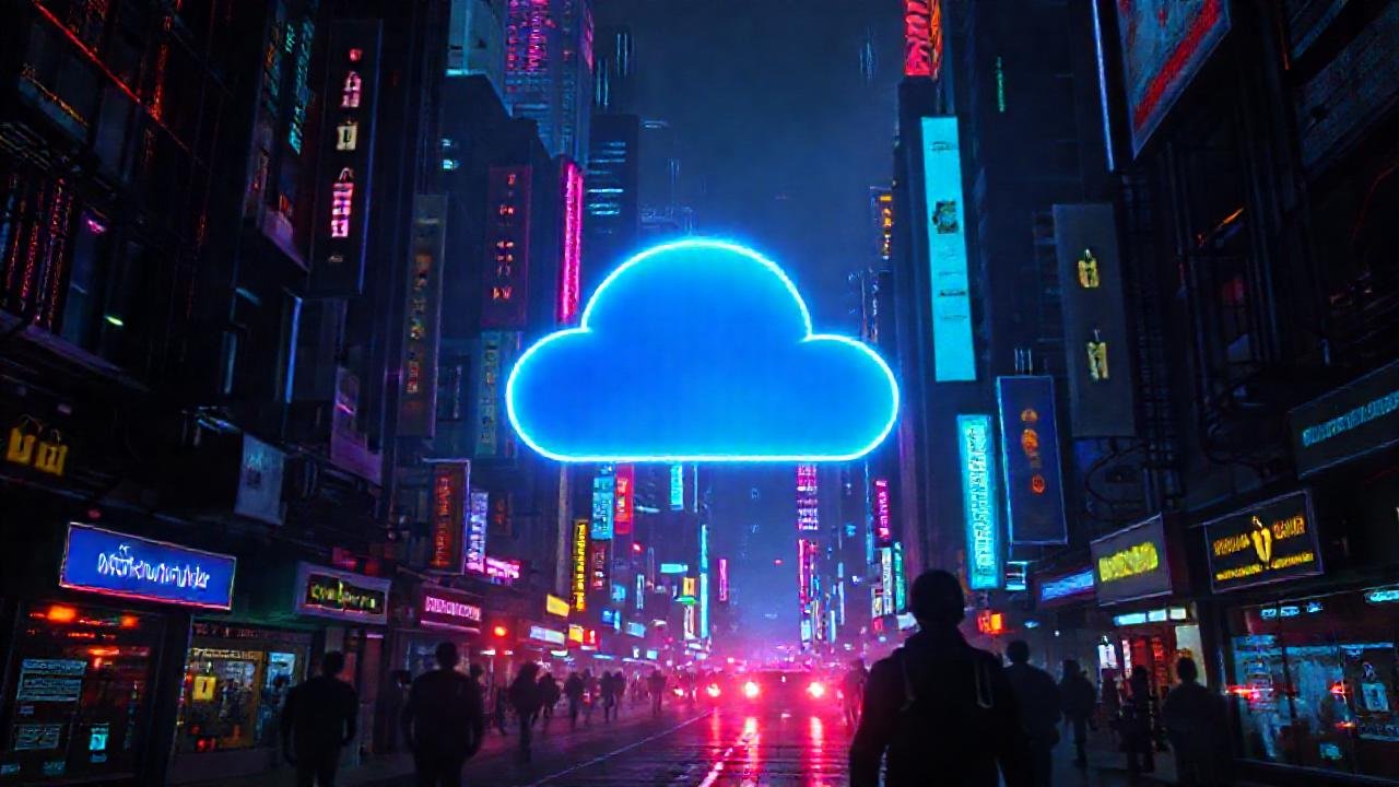 Ciudad cyberpunk futurista, datos y luces