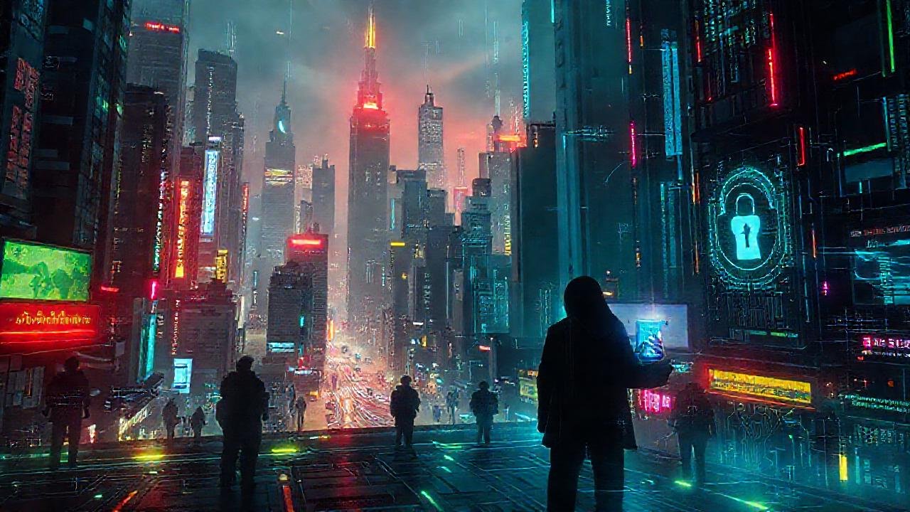 Ciudad cyberpunk digital, segura y oscura