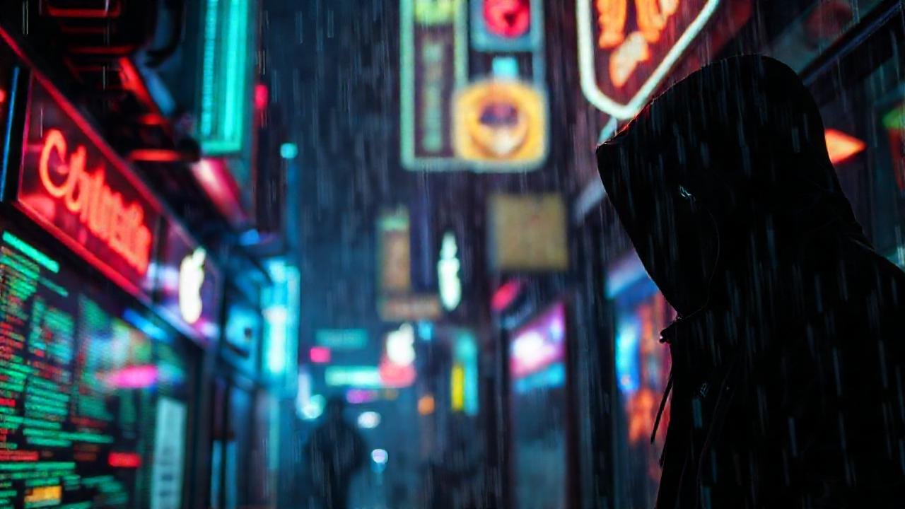 Cyberpunk digital, oscuro y misterioso