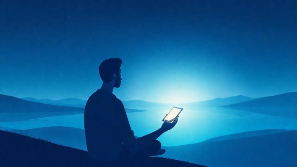 Un hombre medita en silencio digital