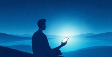 Un hombre medita en silencio digital