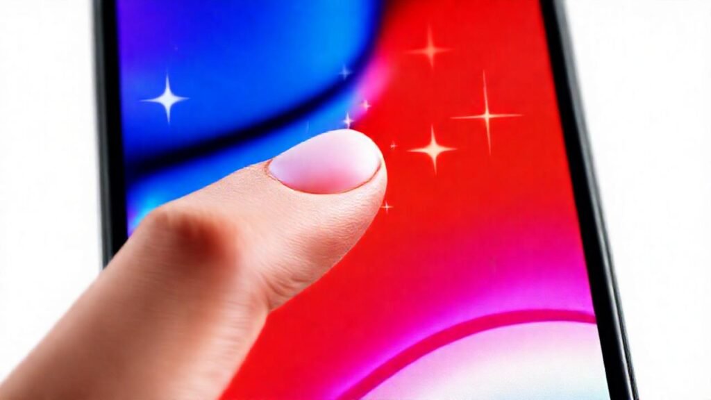 Un iPhone muestra toques animados y brillantes