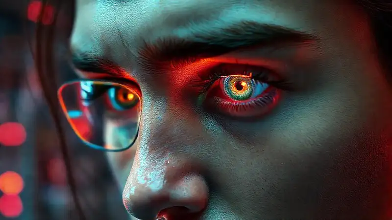 Lentes futuristas escanean y brillan intensamente