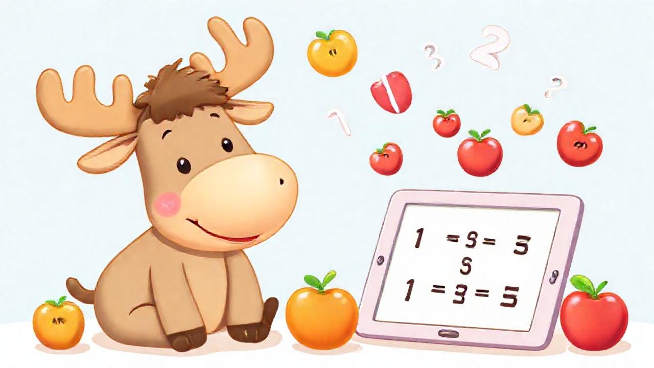 Moose y niños aprenden matemáticas felices