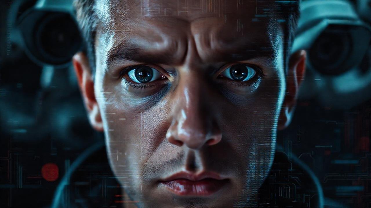 Cara humana fragmentada, vigilancia distorsionada, ansiedad