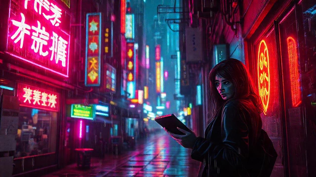 Una mujer preocupada contempla la ciudad digital