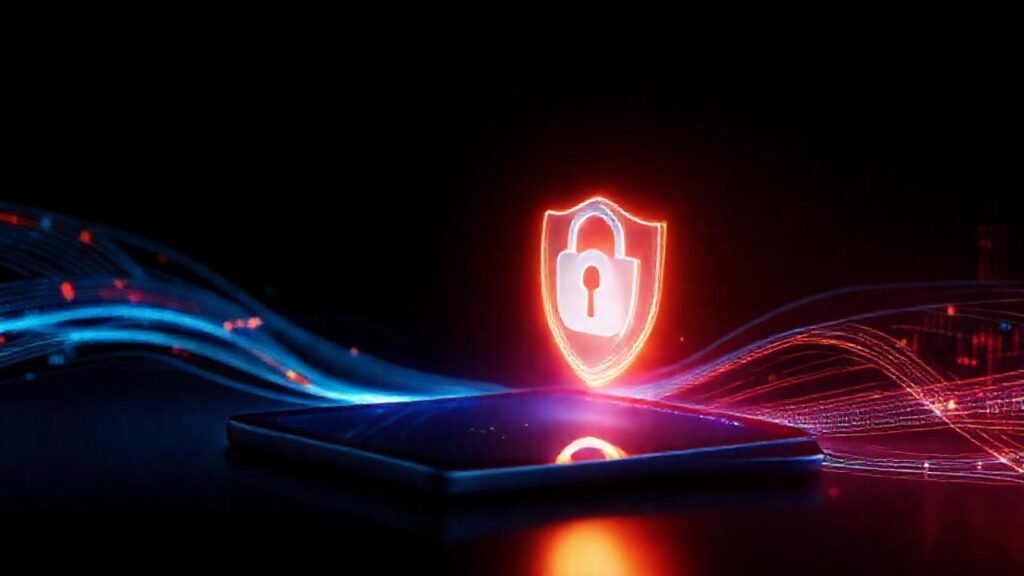 Tablet ilumina un escudo de privacidad digital