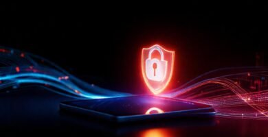 Tablet ilumina un escudo de privacidad digital