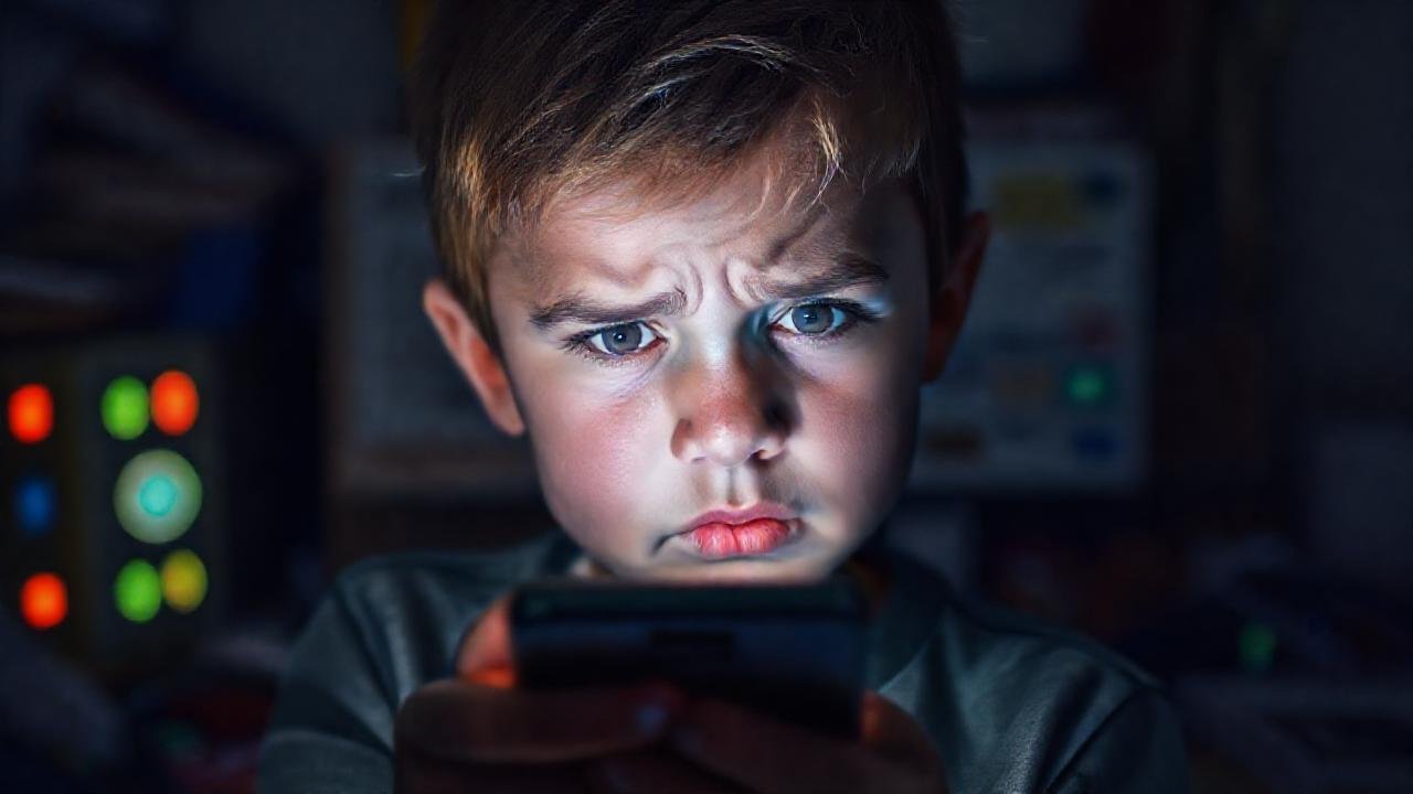 Un niño, ansioso, frente al smartphone