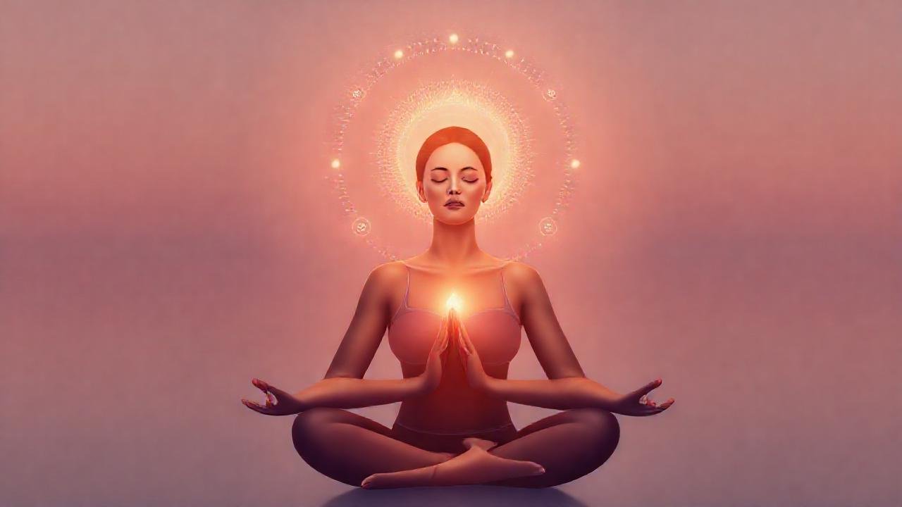 Mujer meditando irradia bienestar digital