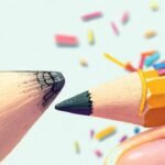 Un lápiz frustrado y colorido se desgasta