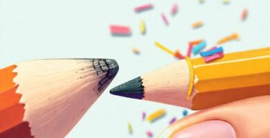 Un lápiz frustrado y colorido se desgasta
