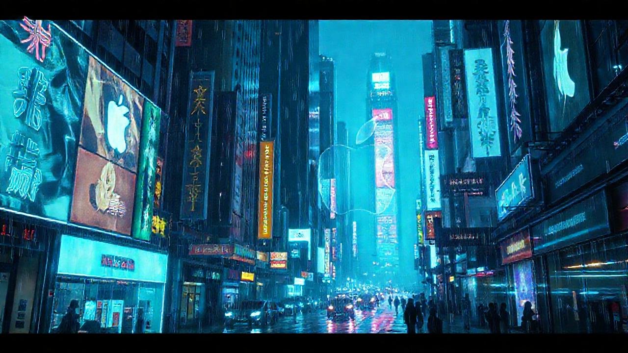 Ciudad cyberpunk digital, húmeda y oscura
