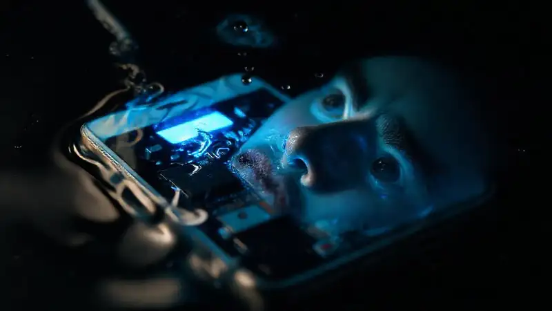 iPhone mojado muestra luz azul dañada