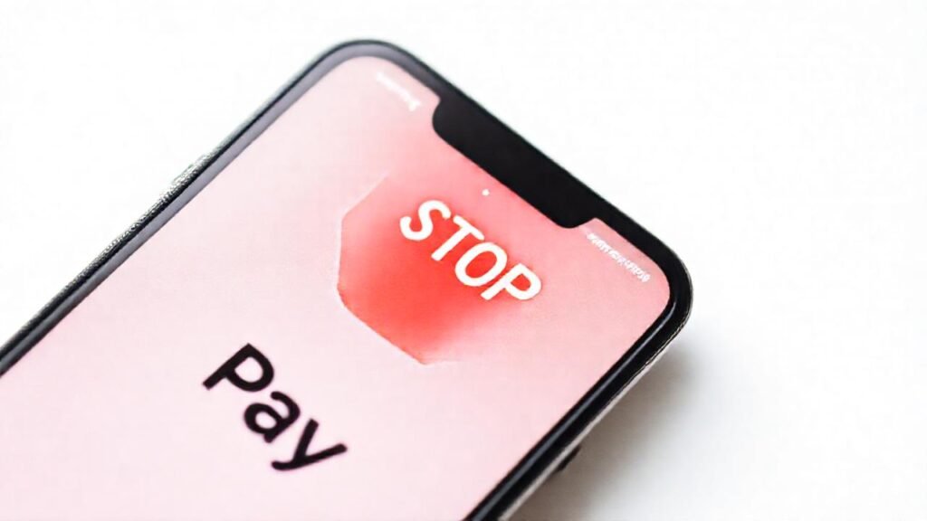iPhone frustrado con Apple Pay y stop