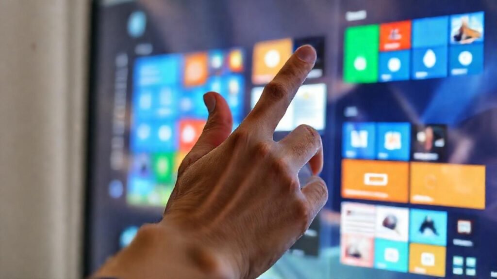 Manos ajustan ventanas en pantalla digital