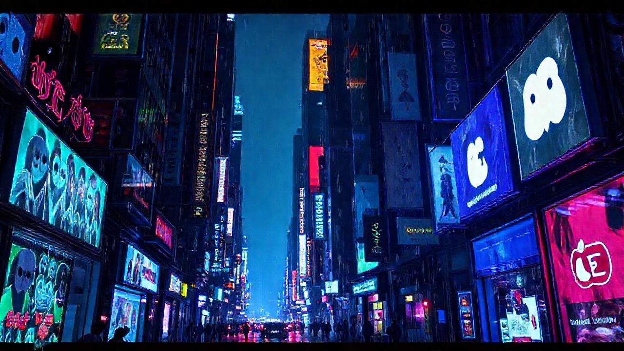 Ciudad cyberpunk digital, vibrante y oscura