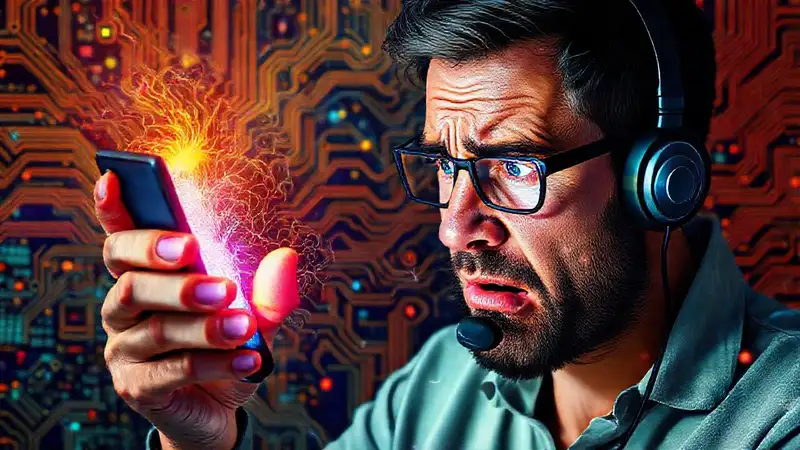 El hombre frustrado enfrenta un fallo digital