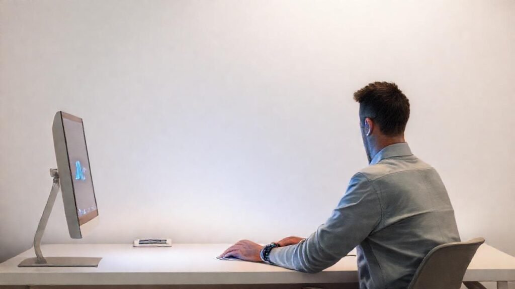 Un hombre concentrado en un escritorio limpio