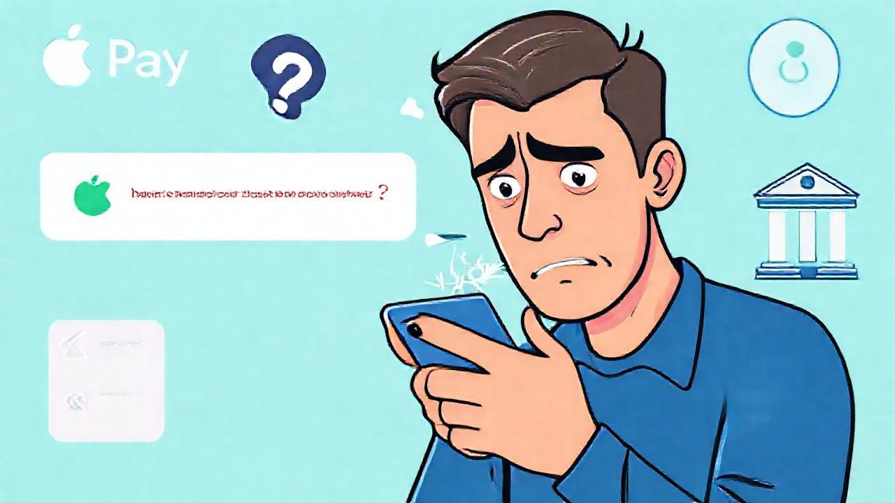 El hombre frustrado tiene problemas con Apple Pay