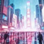 Ciudad futurista digitalmente vibrante e interactiva