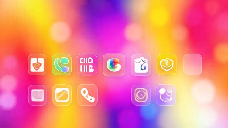 Iconos digitales vibrantes y futuristas