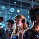 Dispositivos tecnológicos muestran datos visuales futuristas