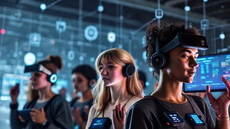 Dispositivos tecnológicos muestran datos visuales futuristas