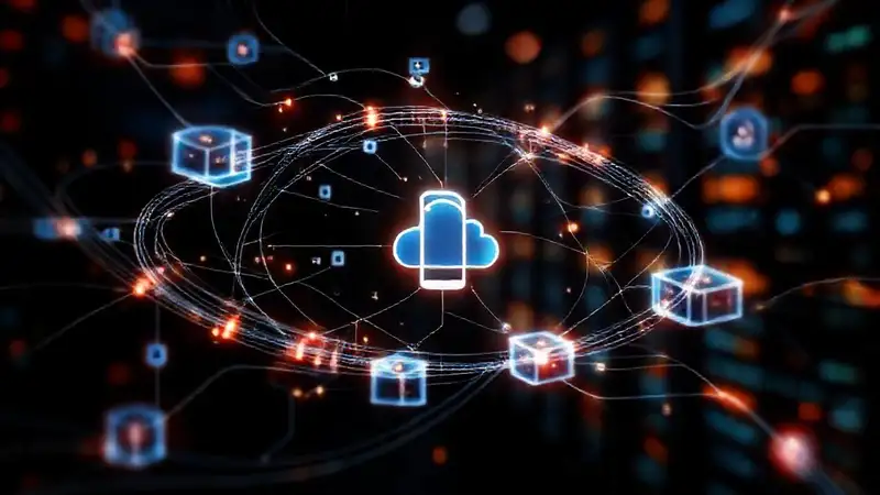 Tecnología futurista fluye en la nube