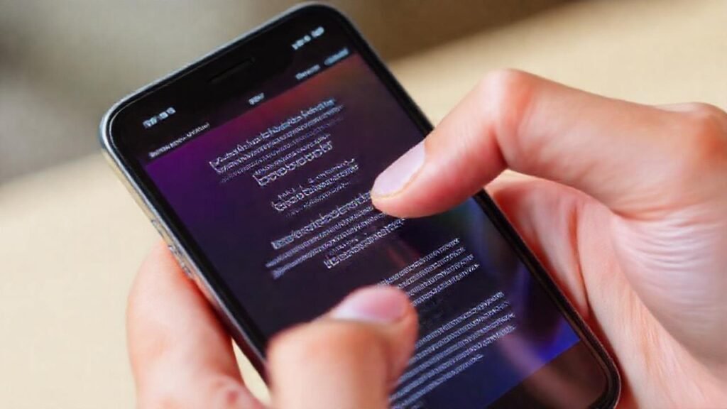 La mano copia texto en iPhone