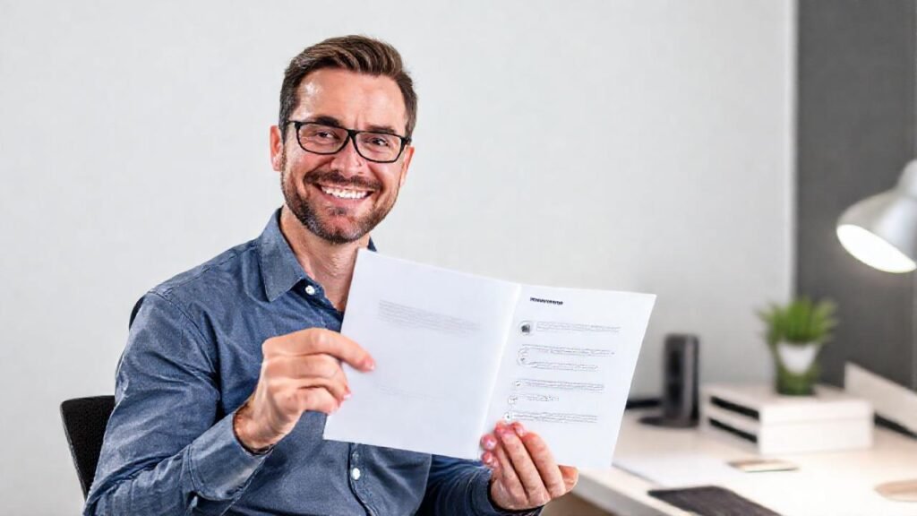 Un hombre sonriente ofrece tecnología accesible