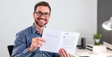 Un hombre sonriente ofrece tecnología accesible