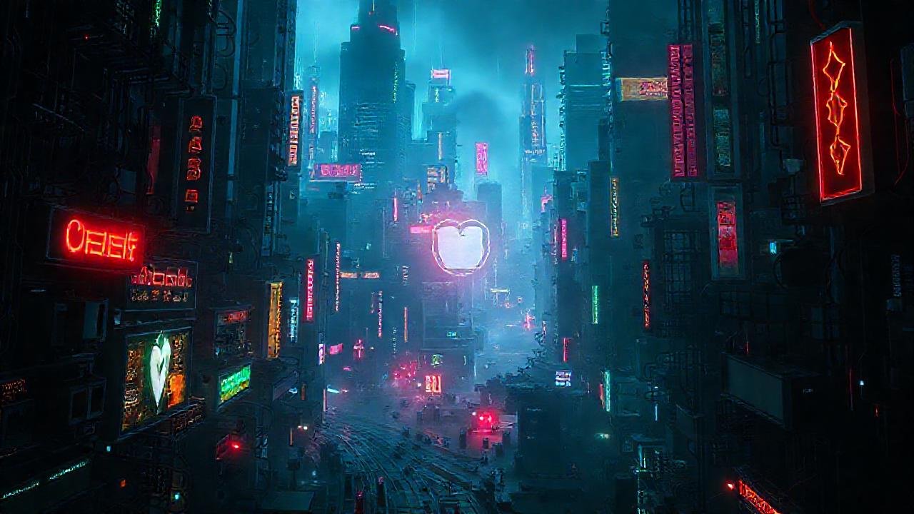 Ciudad cyberpunk digital, brillante y protegida