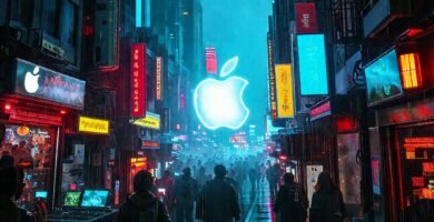 Ciudad cyberpunk futurista y digitalmente vibrante