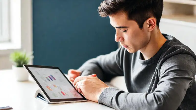 Estudiante estudia con iPad dividido