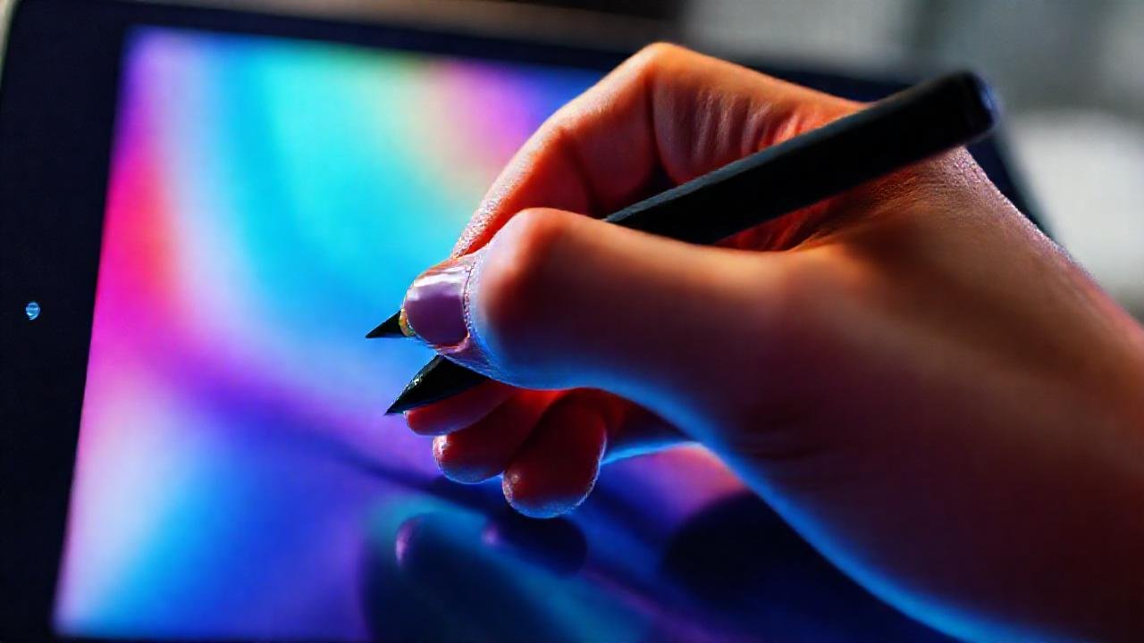 Dibujo digital vibrante con pincel y luz