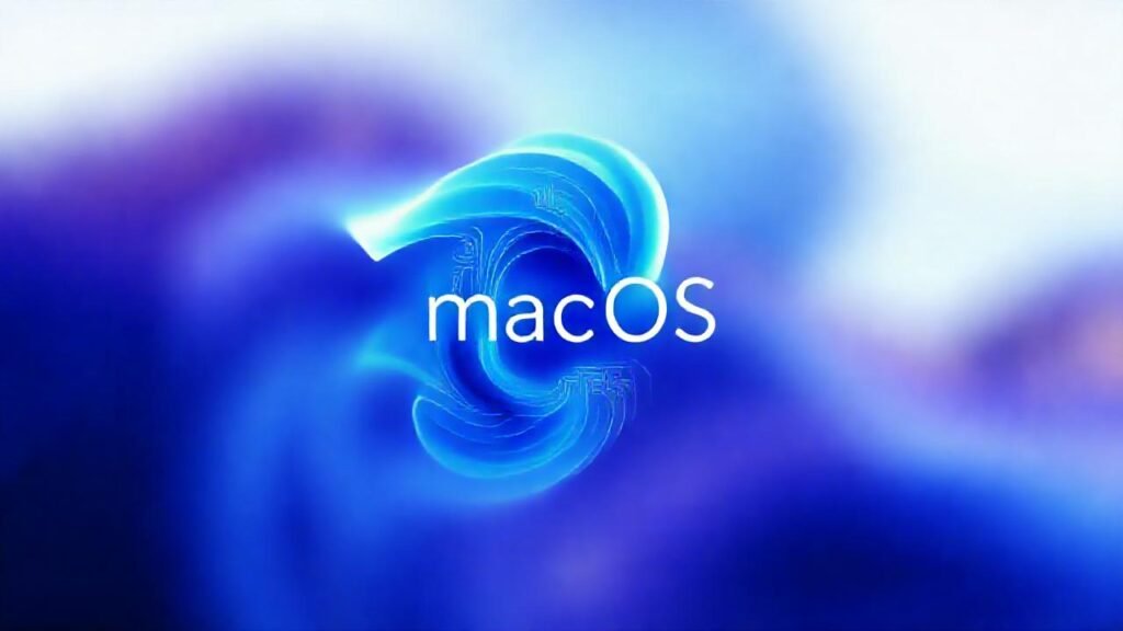 Logo macOS futurista y digitalmente brillante