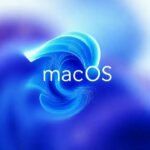 Logo macOS futurista y digitalmente brillante