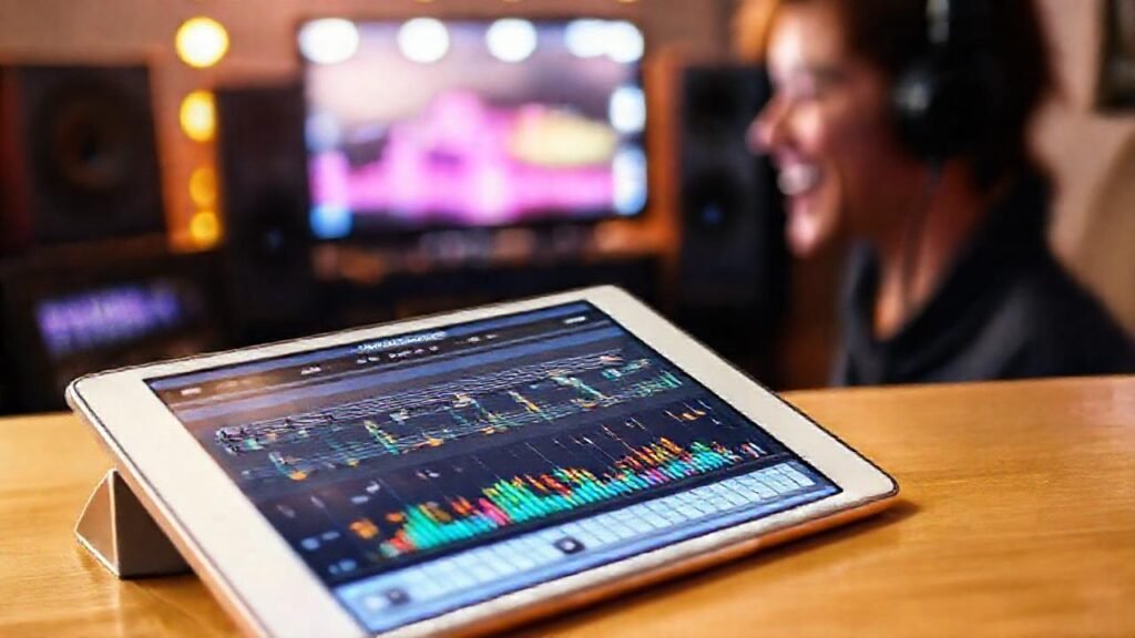 El músico crea música en iPad