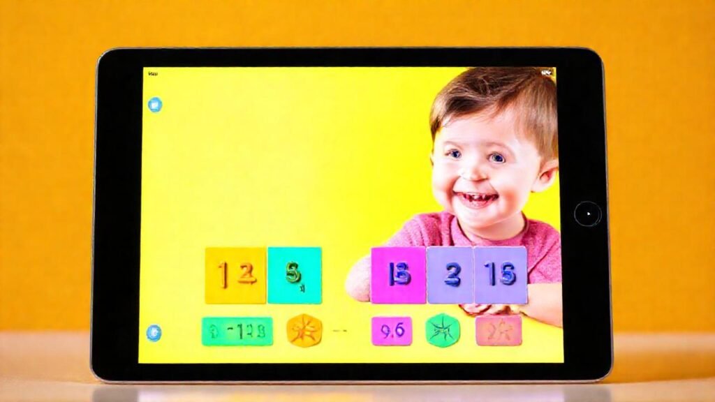 Niño aprende matemáticas con iPad brillante