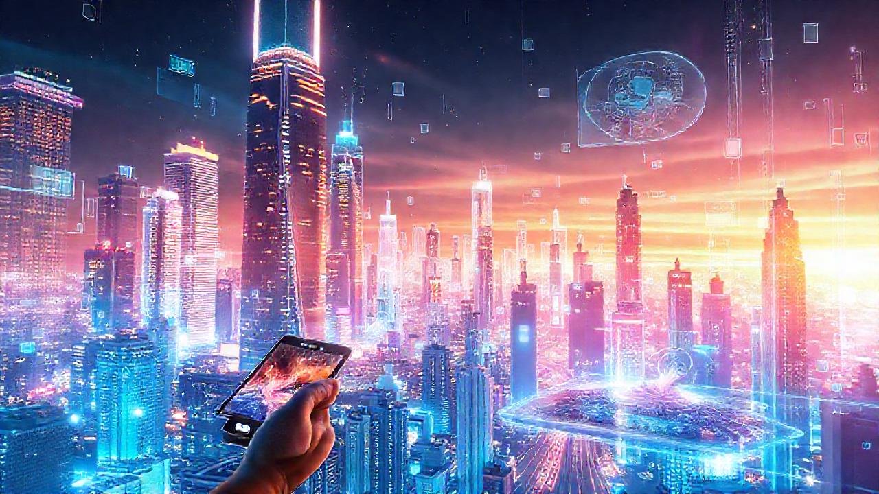 Ciudad futurista digitalmente vibrante e interactiva