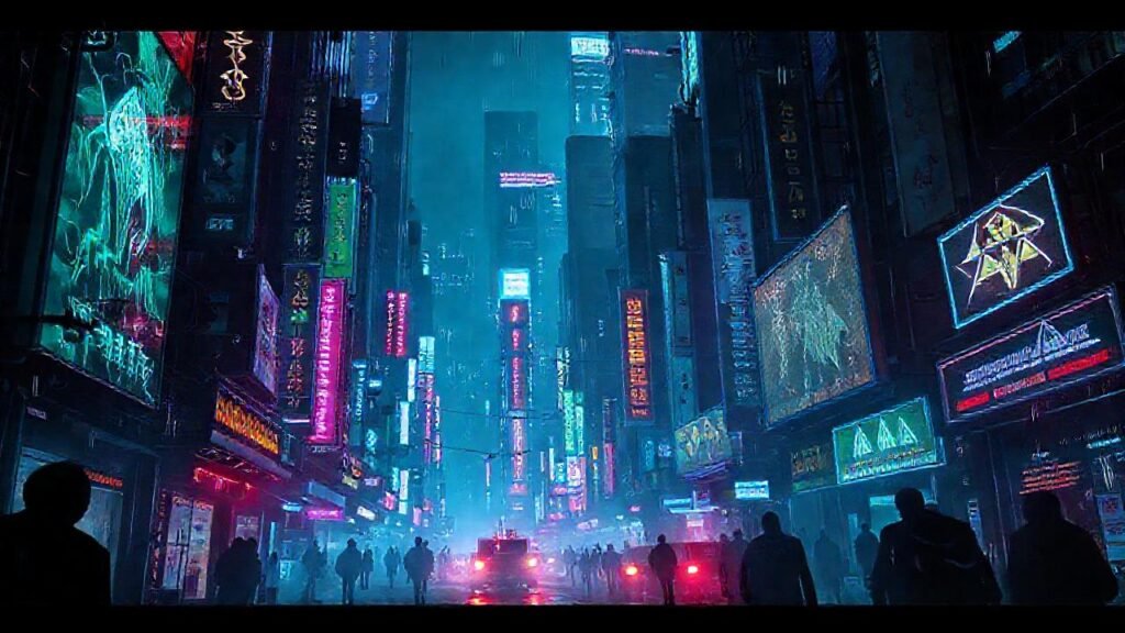 Ciudad cyberpunk distópica