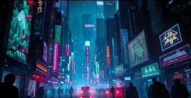 Ciudad cyberpunk distópica