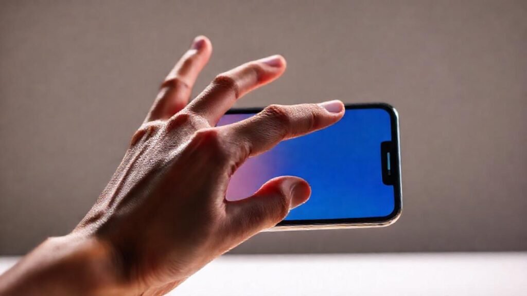 Mano usa iPhone en modo táctil