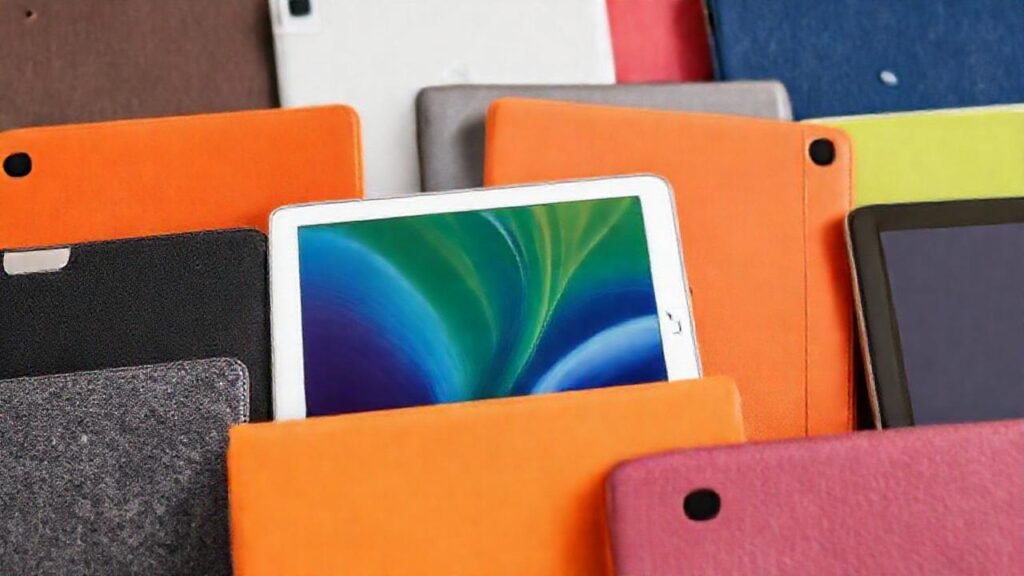 iPad con accesorios modernos y coloridos