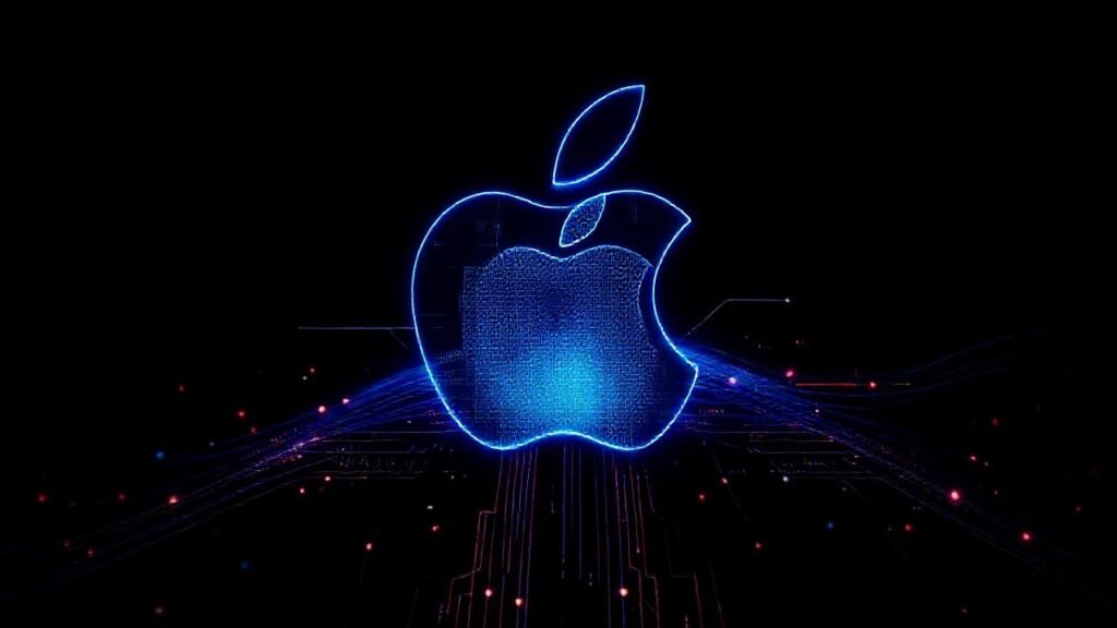 Apple futurista irradia tecnología minimalista y vibrante