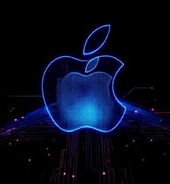 Apple futurista irradia tecnología minimalista y vibrante