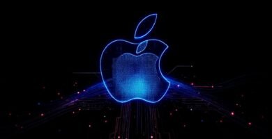Apple futurista irradia tecnología minimalista y vibrante