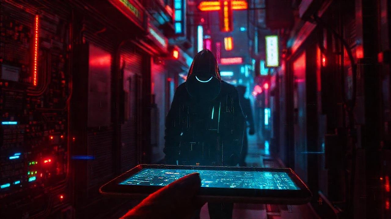 Cyberpunk iPad: distorsión digital y sombras